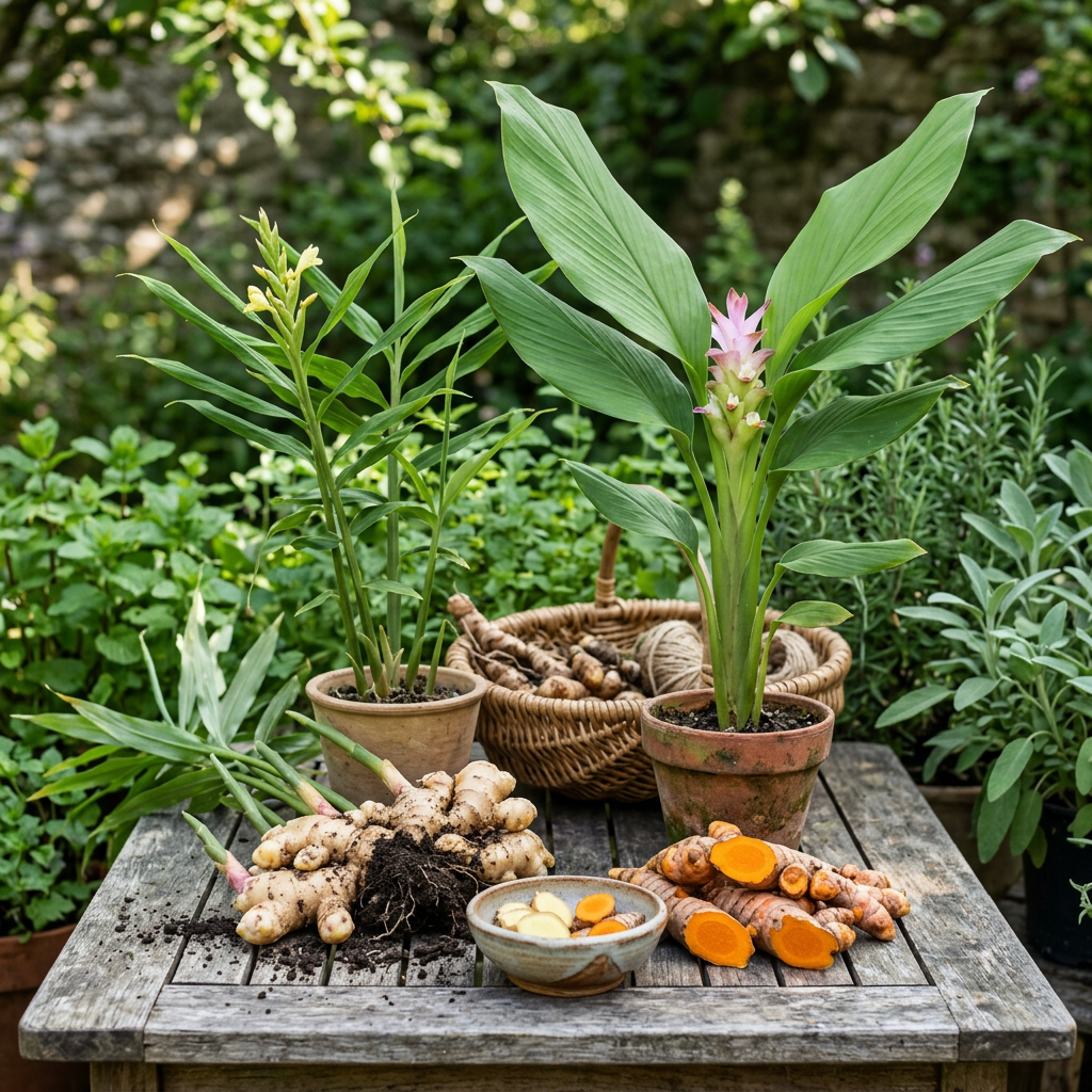 Herbal medicine plants like ginger and turmeric